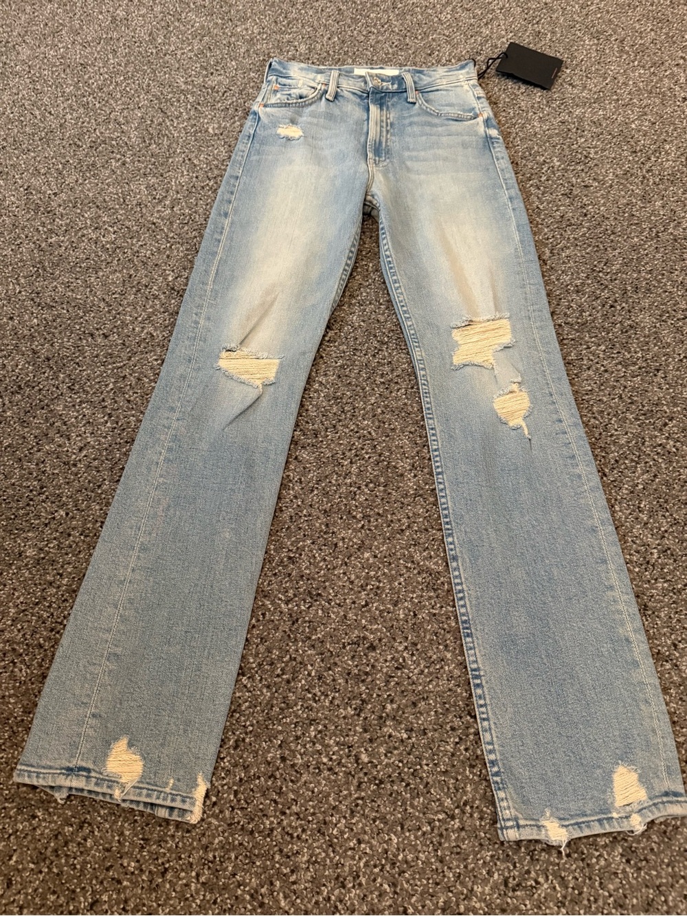 MOTHER Light Blue Distressed Straight-Leg Jeans
